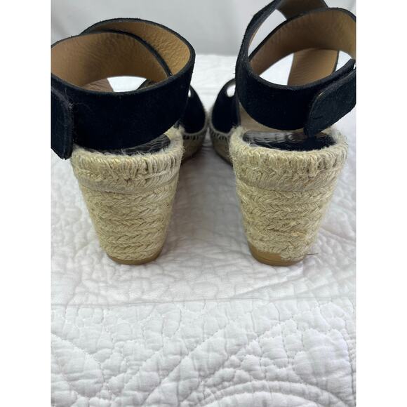 Bettye Muller Women 7 Espadrille Black Suede Strap Wedge Heel Vacation Sandal - Picture 6 of 11